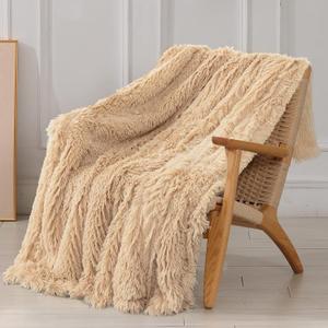 Tuddrom Decorative Extra Soft Faux Fur Blanket Queen Size 80" x 90",Solid Reversible Fuzzy Fluffy Cozy Plush Fleece Comfy Microfiber Fur Blanket for Couch Sofa Bed,Apricot