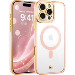 3 x BENTOBEN Magnetic for iPhone 16 Pro Max Case,Clear Electroplated Slim [Compatible with MagSafe] [Full Coverage Camera Protect] Shockproof Protective Phone Case for iPhone 16 Pro Max 6.9",Clear Pink