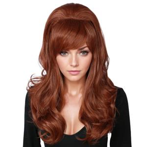 Linfairy Long Wavy Auburn Copper Wig Big Bouffant Beehive Wigs for Women fits 50s 80s Costume (Auburn Copper)