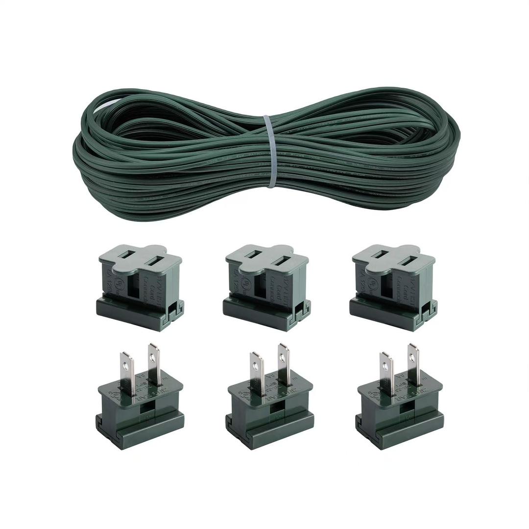 SPT-1 Green 18AWG Electrical Wire, 18 Gauge 2 Conductor Extension Wire,SPT 1 lamp Wire with 4 Slip Plugs for Household and DIY Projects (50Ft)