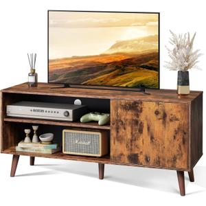 WLIVE TV Stand for 55 Inch TVs, Entertainment Center with Storage Cabinet, Mid-Century TV Stands for Living Room and Bedroom, 50" TV Console, Brown