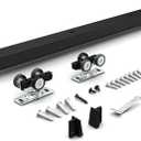 JUBEST 5FT Pocket Door Kit, Commercial Grade Sliding Pocket Door Hardware Kit, Aluminum Box Pocket Door Track 56.75", Sliding Door Kit for 24"~30" Wide Door, Black Pocket Door Hardware,Easy to Install