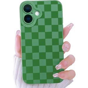 Lovmooful Compatible for iPhone 16 Case Cute Checkerboard Lattice Plaid with Color Design for Girls Women Soft TPU Shockproof Protective Girly for iPhone 16 Case-Green