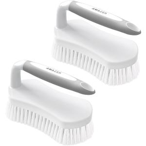 Amazer Scrub Brush for Cleaning Comfort Grip Shower Scrubber Flexible Stiff Bristles with Handle Heavy Duty Cleaner Brush for Tub Sink Carpet Floor - Pack of 2 (Grey+Grey)