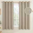 LAMIT Taupe Linen Textured Curtains 63 inches Long for Bedroom, Grommet Thermal Insulated Thick Curtains Burlap Light Filtering Panels for Living Room/Farmhouse, Set of 2 Panels, W52 x L63