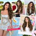 ALXNAN Long Wavy Hair Extensions for Women, Clip in Hair Extensions Clip Ins Soft Full Head Synthetic Hairpieces 20 Inch Balayage Dark Brown to Chestnut Brown