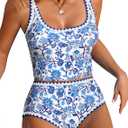 ZAFUL Tankini Swimsuit Tummy Control Bathing Suits Two Piece Swim Top with High Waisted Bottom L