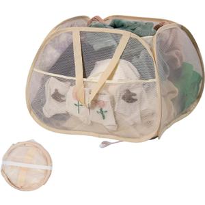 Collapsible Laundry Basket, 90L Foldable Pop-up Laundry Hamper with Handles, Square Mesh Dirty Clothes Hamper for Laundry, Bathroom, Kids Room, Dorm,Travel or Camping (Beige)