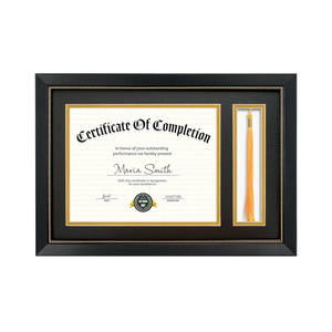 11x16.5 Diploma Frame with Tassel Holder for 8.5x11 Certificate Document, Black Diploma Frame with Real Glass, Black Over Gold Double Mats, Display 8.5x11 diploma and One Tassel