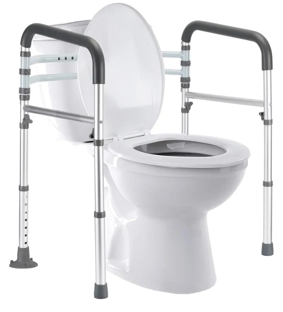 Lianjindun Toilet Safety Rails (350 lb), Adjustable Toilet Frame for Elderly, Seniors, Handicap & Disabled, Foldable Handicap Toilet Handles Fit Any Toilets (Gray)