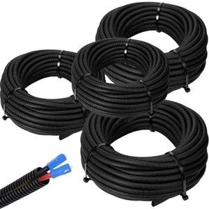 Sasylvia 1/4, 3/8, 1/2, 3/4'' X 10 ft Split Wire Loom Cord Protector Tubing Split Conduit Protector Tubing Convoluted Tube Flexible Electrical Wire Cover Protective Sleeves(Black)