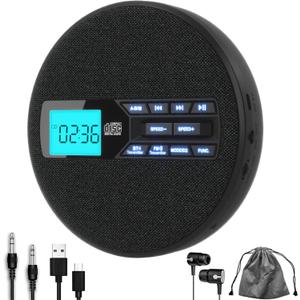 Portable CD Player with Dual Bluetooth, Discman for Car with FM Transmitter, Rechargeable, Dual Speakers and Anti Skip,USB,AUX,LCD Display,Backlit Button,Repeat,10 Speeds