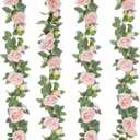 TELDRASSIL 4Pcs(26 FT) Artificial Rose Vine Fake Flower Garland Fake Silk Rose Hanging Vine for Wedding Party Background Arch Garden Background Decoration (Pink)