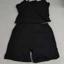 SUUKSESS Women 2 Piece Workout Sets High Waisted Tummy Control Biker Shorts Halter Padded Tank Tops (Medium, Black)