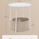 SONGMICS HOME Small Side Table, Round End Table, 2 Tier Nightstand with Basket, U Shaped Steel Legs, Easy Assembly, for Living Room, Bedroom, White and Brown, 1 pack