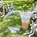 Wedding Stick Umbrellas Bulk, 40 Inch Large Canopy Umbrellas with Woven Rattan Basket Windproof Rainproof