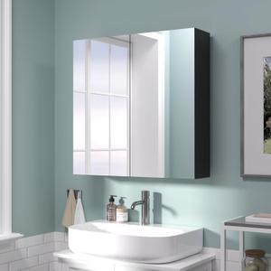 24x24 inch Bathroom Wall Cabinet, Saver Storage Cabinet, Medicine Cabinet with 2 Door and Adjustable Shelves, Black（Assembly Required）, W24 x H24 2 doors