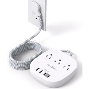 10Ft Flat Plug Power Strip, Thin Extension Cord, One Beat 3 Outlets 4 USB Ports (2 USB C) 22.5W/4.5A Desktop Charging Station Power Strip No Surge Protection, Cruise Ship Dorm Room Travel Essentials (White)