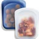 Stasher Silicone Reusable Storage Bag, Pocket Bags 2-Pack, Microwave, Dishwasher, Oven Safe, Sous Vide, Eco Friendly, Leak-free, Food-safe Silicone Snack Bags for Travel, 4 oz, Clear & Deep Ocean | Reusable Food Bags