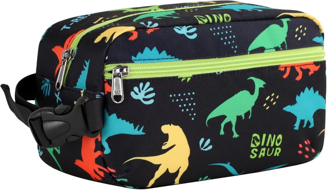 Bagseri Kids Snack Bag Boys - Small Reusable Mini Cooler Pouch, Insulated 3.9L Food Carrier with Buckle Handle for School and Daycare, Fits in Backpack, Black Dinosaur