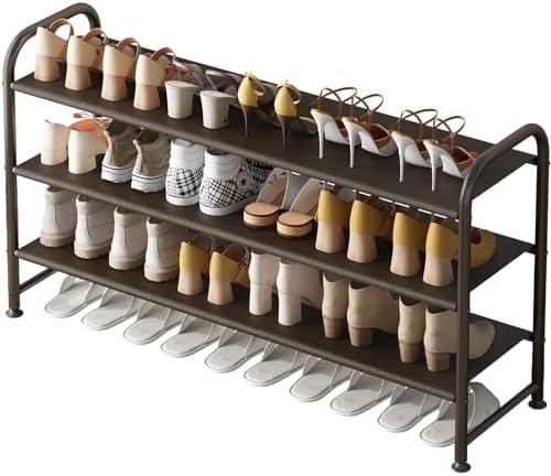 INGIORDAR Shoe Rack 3 Tier Long Storage Organizer Wide Metal Shoe Shelf for Closet Entryway Brown