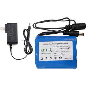 KBT 12V 1200mAh Rechargeable Li-ion Battery, 12 Volt DC5521 Male Connector, Replacement Battery Pack with Charger Compatible for 12V Devices RC Car, Boat, Robot, DIY, LED Light Strip, CCTV Camera