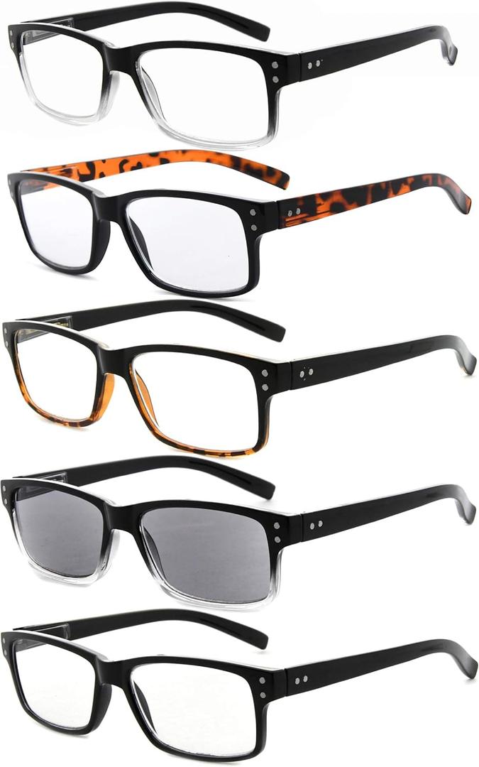 Eyekepper 5 Pack Reading Glasses for Men Spring Hinges Classic Readers (5 Pairs Mix)