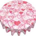3 x Valentines Day Tablecloth Round 60 Inch,Pink Heart Table Cloth Water Resistant Washable Polyester Valentine's Day Table Cover for Kitchen Dining Table Party Decorations