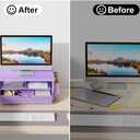 Gianotter Wood Monitor Stand Riser, Desk Organizer with Drawer and 2 Pen Holders, 2-Tier Workspace Organizer for Office Supplies (Purple Wood)