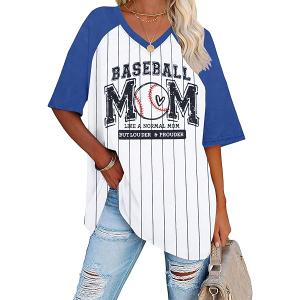 Baseball Mom Shirt Woman Sequin Baseball Game Day Shirts Baseball Season Tee Casual Short Sleeve Tops Biege and White 2XL