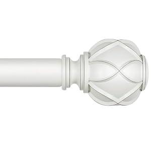 KAMANINA 1 Inch Extra Long Curtain Rod 140 to 180 Inches White Heavy Duty Curtain Rods for Windows 120 to 170 Inch, Adjustable Drapery Rods with Netted Texture Finials