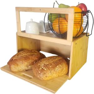 Bamboo Bread Box with Sliding Lid Large Bread Box with Transparent Window Bread Holder for Kitchen Countertops Bamboo Bread Storage Container