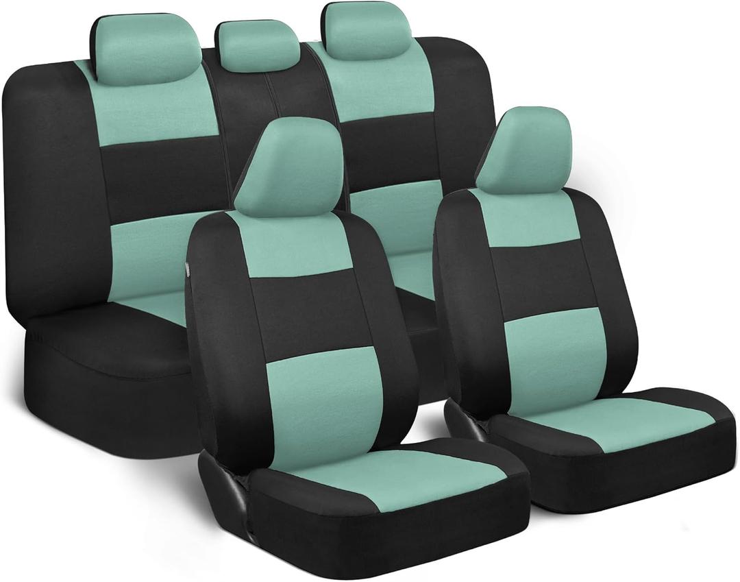 BDK PolyPro Car Seat Covers Full Set in Mint on Black Front and Rear Split Bench Seat Covers Accessories for Auto Trucks Van SUV, Easy to Install