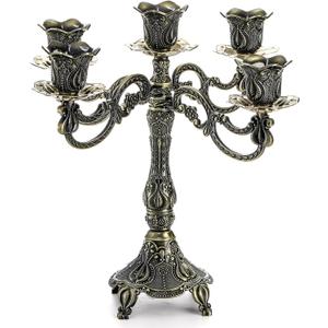 Peohud 5-Candle Metal Candelabra, 10 Inch Tall 5 Arms Candle Holder Stick for Taper Candles, Vintage Candelabra Candle Stand for Home Decor, Event, Wedding, Party