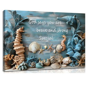 Christian Coast Canvas Wall Art Beach Nautical Seashell Starfish Wall Decor Pictures Teal Aqua God Says You Are Posters Prints for Modern Coastal Themed Home Decoration Bathroom Room Decoration