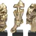 3 Pcs Thinker Statue, Silence is Gold Abstract Art Figurine, No Hear No See No Speak Modern Home Resin Sculptures Decorative Objects Decor for Home Office Bookshelf Desktop(Gold), A-41
