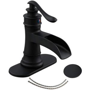 Black Bathroom Faucet Matte Waterfall Sink Farmhouse Vanity Single Hole Faucets One Handle Basin Antique centerset with Pop Up Drain Stopper Mixer Tap Overflow Supply Line by Homevacious
