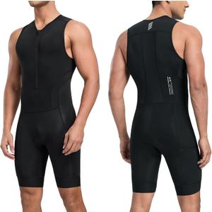 Santic Men's Triathlon Suit Sleeveless Skinsuit Padded Quick-Dry Swim Bike Run with Pockets (Black) S