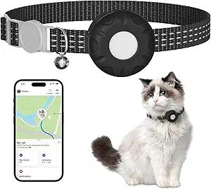 Cat Tracker, GPS Tracker No Subscription, Pet Tracker, Compatible with Apple Find My App (Only iOS), Real-Time Location, Smart Alerts & Geo-Fence, Cat Trackers Collar with Safety Elastic Buckle, Black