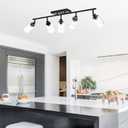 5-Light Black Track Lighting Kit Ceiling Mount Kitchen Track Lighting Fixtures, Bathroom Ceiling Tracking Vanity Light with Bubble Seeded Glass Shade & Rotatable Tracking Heads for Accent Shop