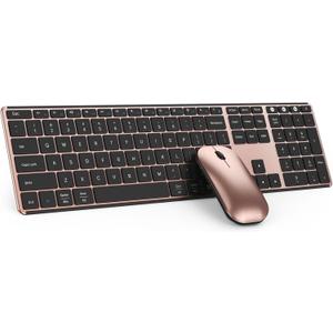 seenda Bluetooth Keyboard and Mouse Combo (USB + Dual BT), Multi-Device Rechargeable Wireless Bluetooth Mouse and Keyboard, Compatible for Win 7/8/10, MacBook Pro/Air, iPad, Tablet - Black Rose Gold