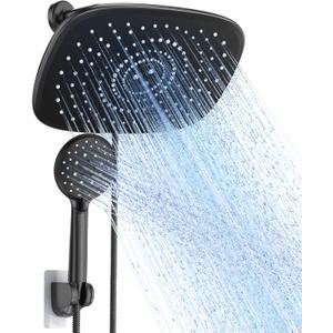 Veken Rain Shower Head with Handheld, High Pressure Rainfall Showerhead Combo with 5 Handheld Water Spray Modes for Bathroom Accessories, Home Decor, Detachable Dual Shower Heads, Matte Black, 10 Inch