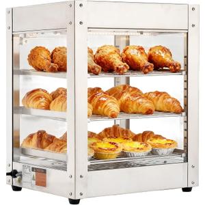 VEVOR 3-Tier Commercial Food Warmer Display, 800W Food Display Warmer with LED Light, Adjustable Shelf and Stainless Steel Frame, 86~185 Air Heating, 34L for Hamburger, Pizza, Bread, Fried Chicken
