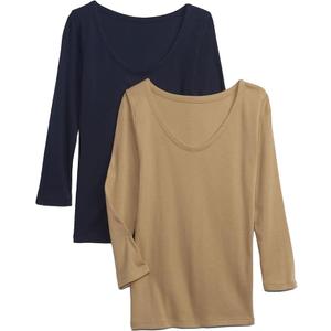 GAP Women's 2-Pack 3/4 Sleeve Favorite Ballet Tee T-Shirt SIze XL ( Blue and Beige )