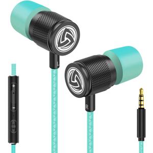 LUDOS Ultra Wired Earbuds in-Ear Headphones, Earphones with Mic, Noise Isolating Ear Buds, Memory Foam for iPhone, Samsung, School Students, Kids, Women, Small Ears - Turquoise