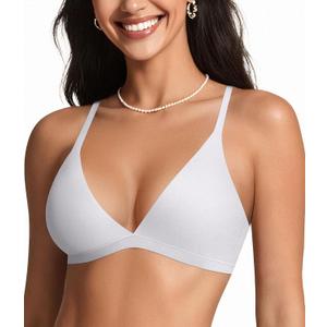 OEAK Womens Comfortable Triangle Bras No Underwire Sexy Plunge Unlined Bralette Pull On Bra Seamless Everyday Tshirt Bras (Medium, White)