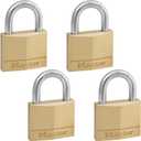 Master Lock 140Q Solid Brass Padlock with Key, 4 Pack