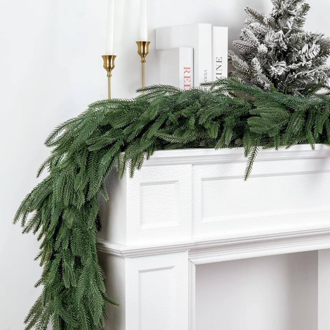 2Pcs 6 FT Artificial Christmas Norfolk Pine Garlands, Real Touch Christmas Garland, Greenery Garland for Mantle, Table, Fireplace, Wall, Stairs Winter Holiday Indoor Outdoor Xmas Decor