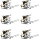 Mengico 6 Pack Privacy Door Handle, Satin Nickel Keyless Interior Door Knobs, Heavy Duty Square Door Lock for Bedroom & Bathroom, Reversible Flat Door Lever