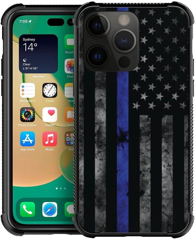 DJSOK Compatible with iPhone 14 CaseDesign Pattern Back Bumper Anti Scratch Reinforced Corners Soft TPU Caver,Cases for Men Women-American Police Flag
